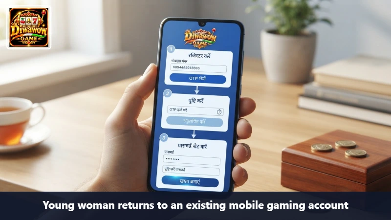 Young woman returns to an existing mobile gaming account