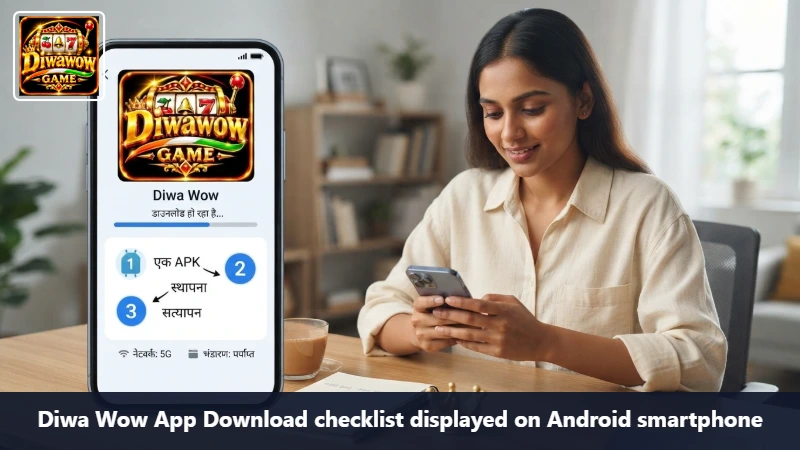Diwa Wow App Download checklist displayed on Android smartphone